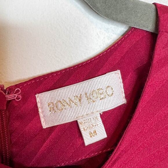 RONNY KOBO Shanaya puff shoulder satin mini dress faux wrap red - Picture 6 of 10